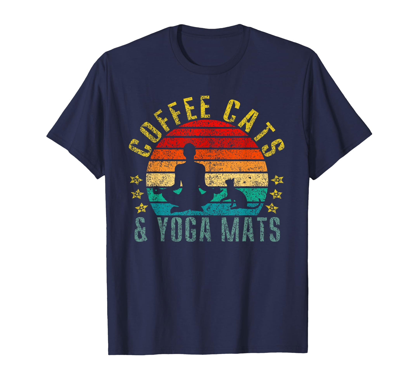 Coffee, Cats & Yoga Mats Funny Retro T-Shirt