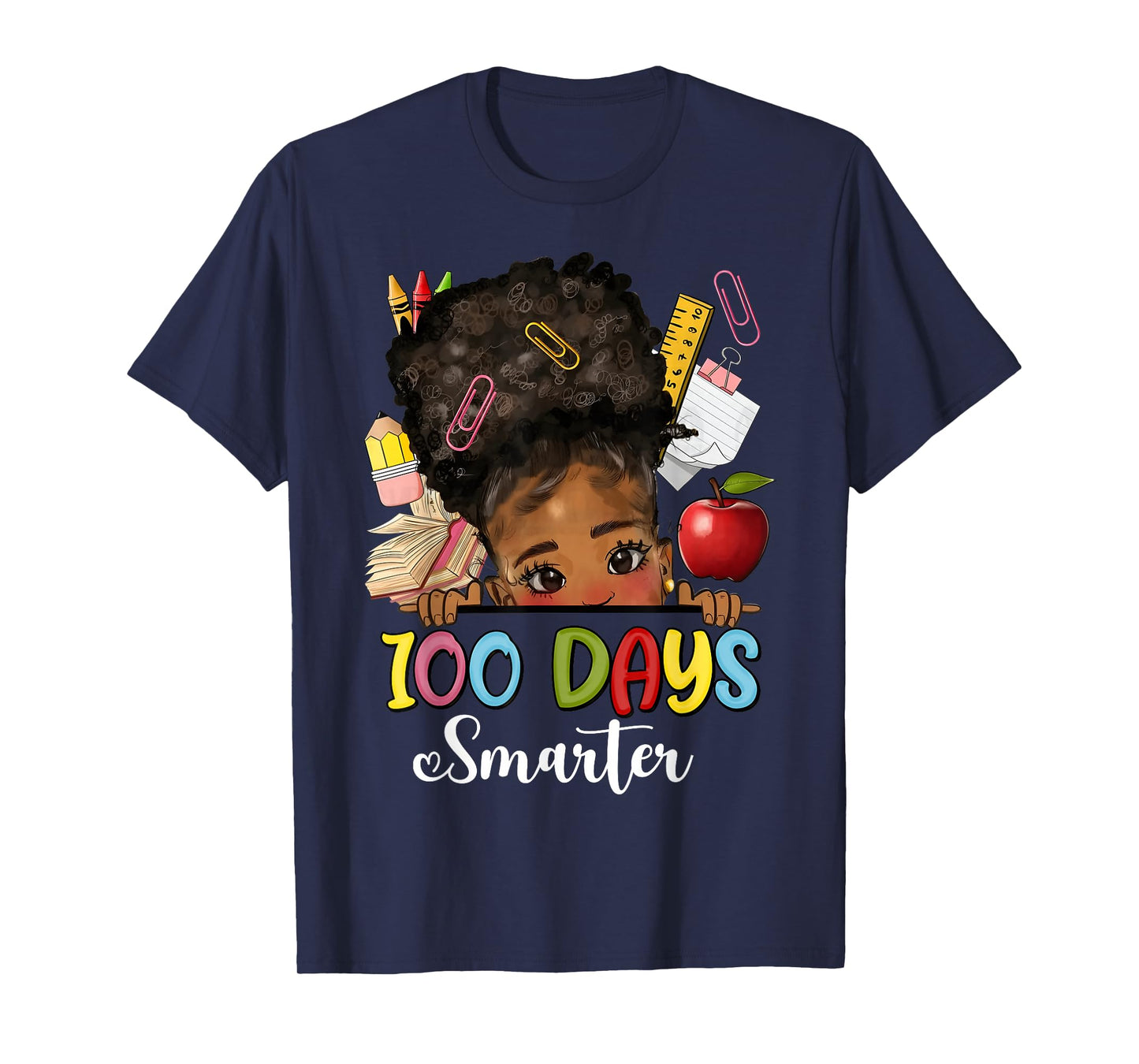 100 Days Smarter Messy Bun Hair 100 Days of School Afro Girl T-Shirt