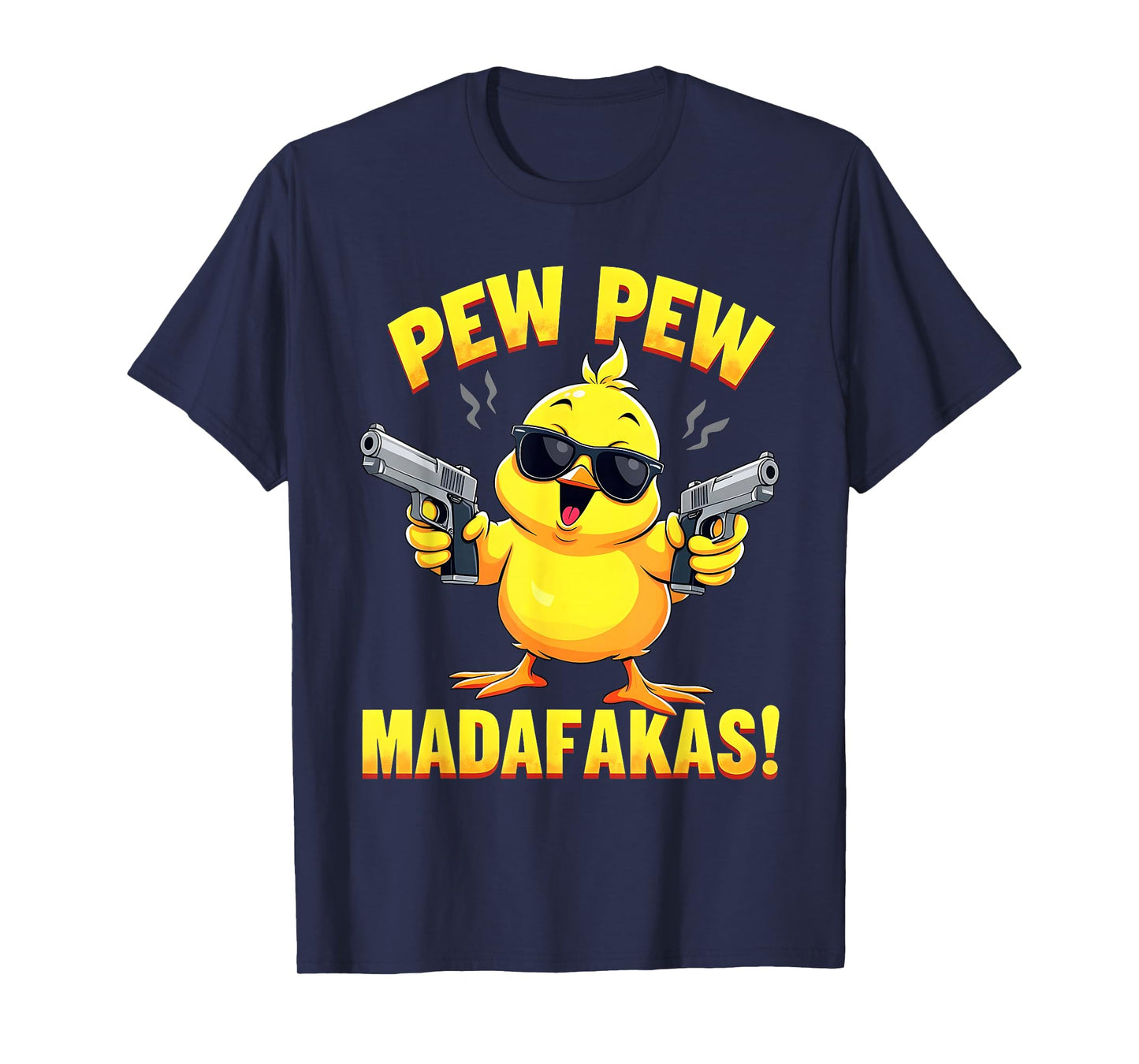 Retro With Gun Pew Madafakas Pew Funny Meme Duck T-Shirt