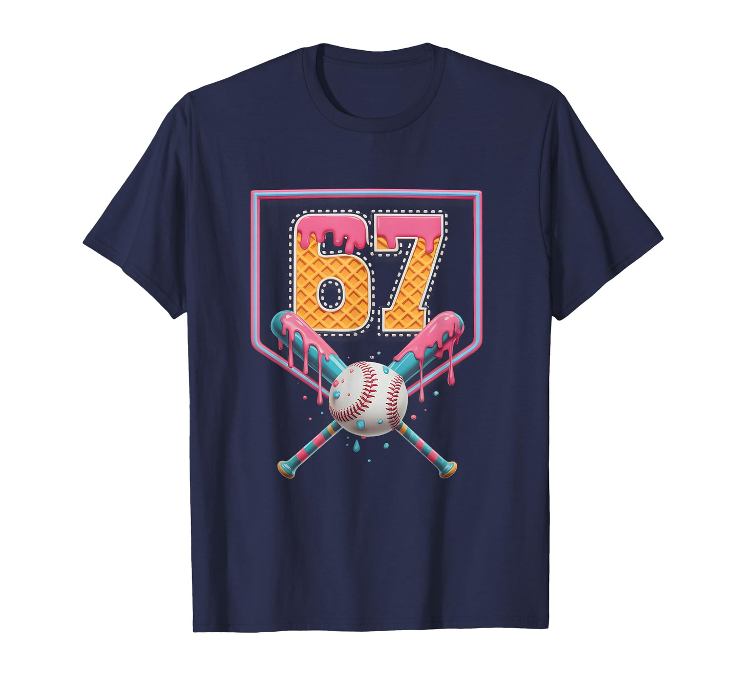 Baseball Drip Number 67 Fun Six Seven 6 7 Meme Design T-Shirt