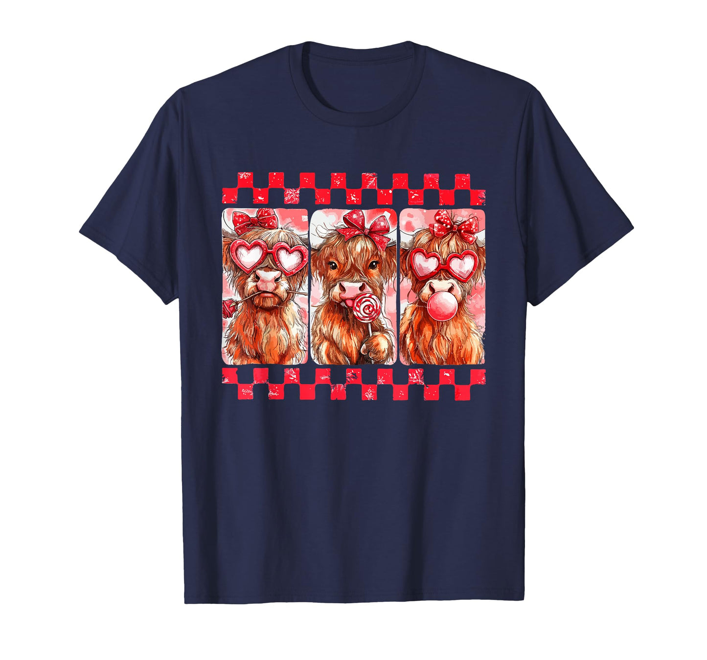 Vintage Western Valentine Highland Cow Lover Hearts Coquette T-Shirt
