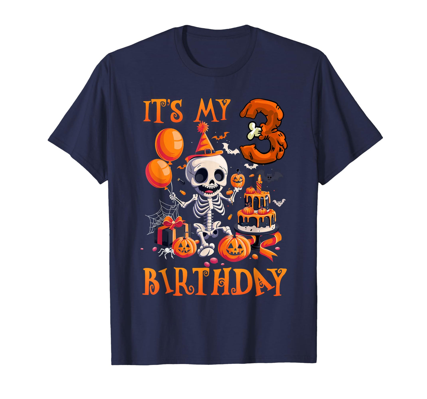 Kids Boo It's My 3rd Birthday Halloween Skeleton 3 Years Old T-Shirt