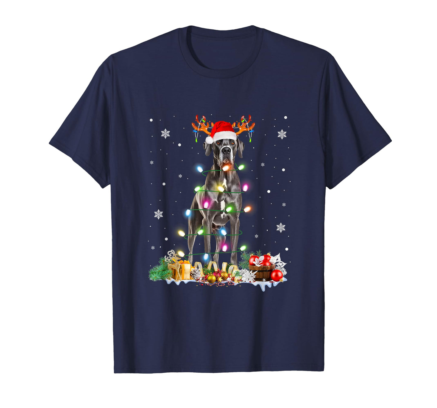 Great Dane Christmas Santa Hat Fairy Lights Pajama Dog Lover Men Women Kids T-Shirt