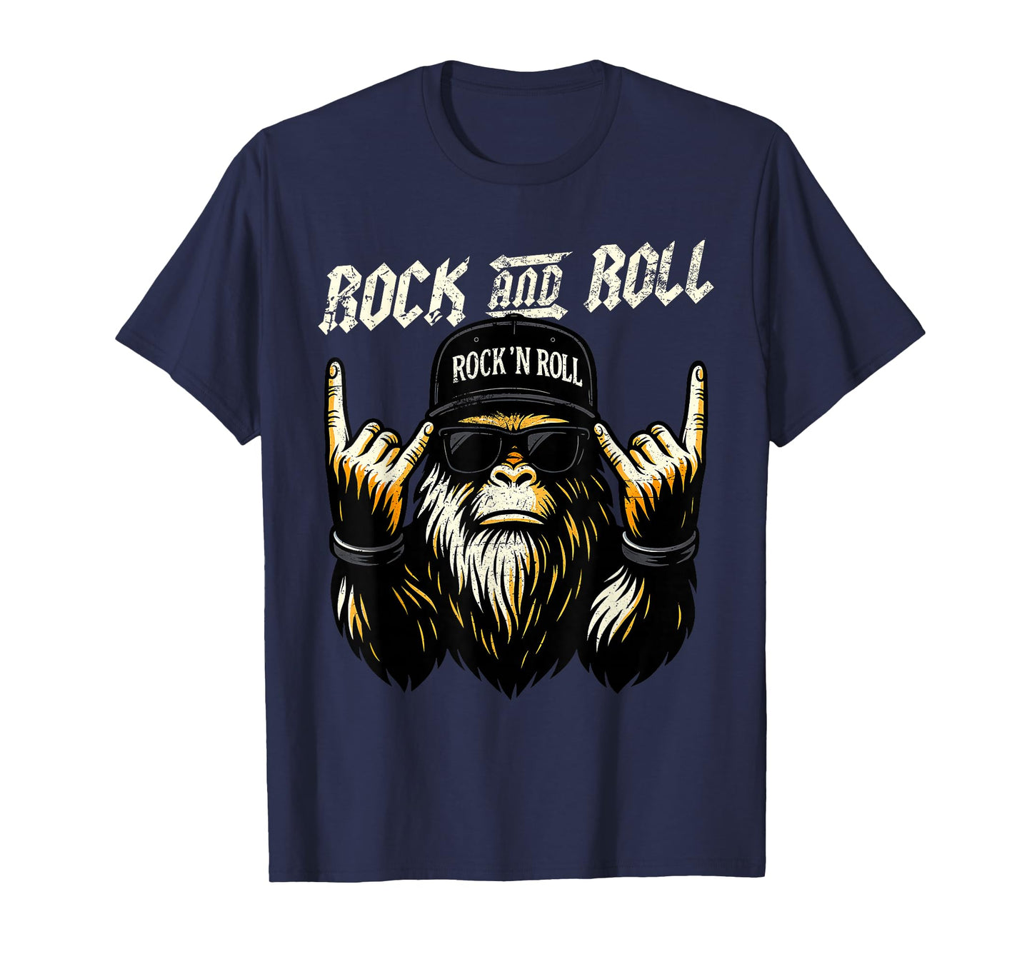 Funny Bigfoot Rock and Roll Music Men Dad Papa Daddy Grandpa T-Shirt