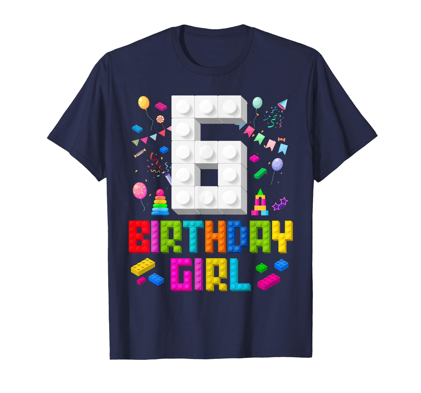6th Birthday Girl Master Builder 6 Years Old Building Block T-Shirt