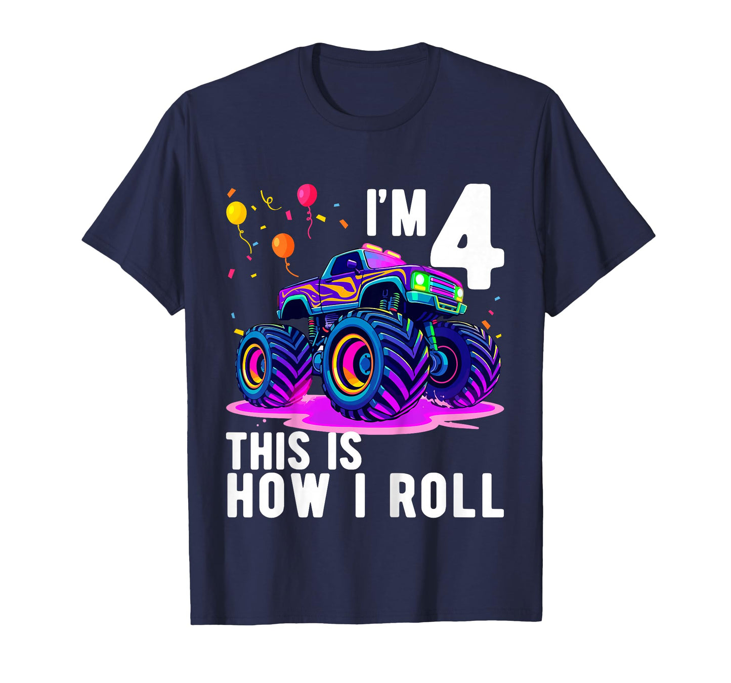 Kids Birthday Monster Truck 4 Year Old Boy 4th Birthday Party T-Shirt