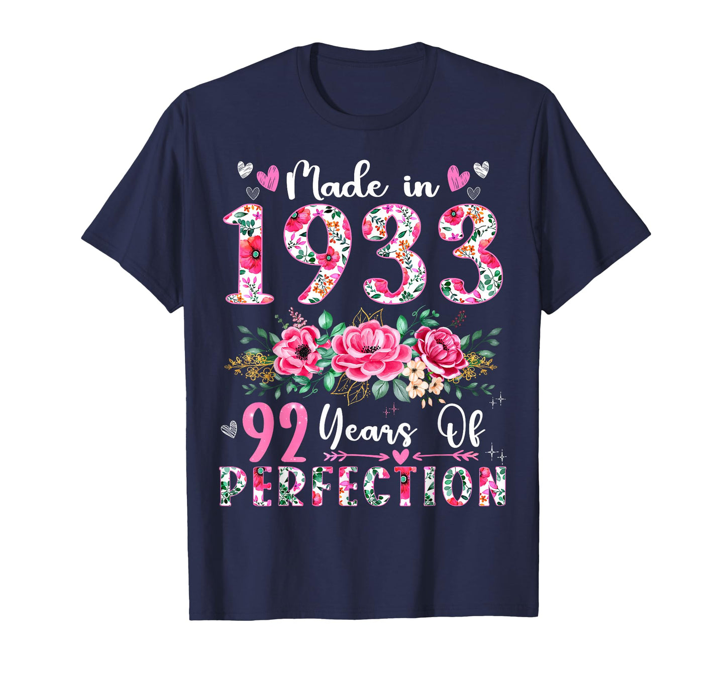 92 Year Old Made In 1933 Floral 92th Birthday Women T-Shirt