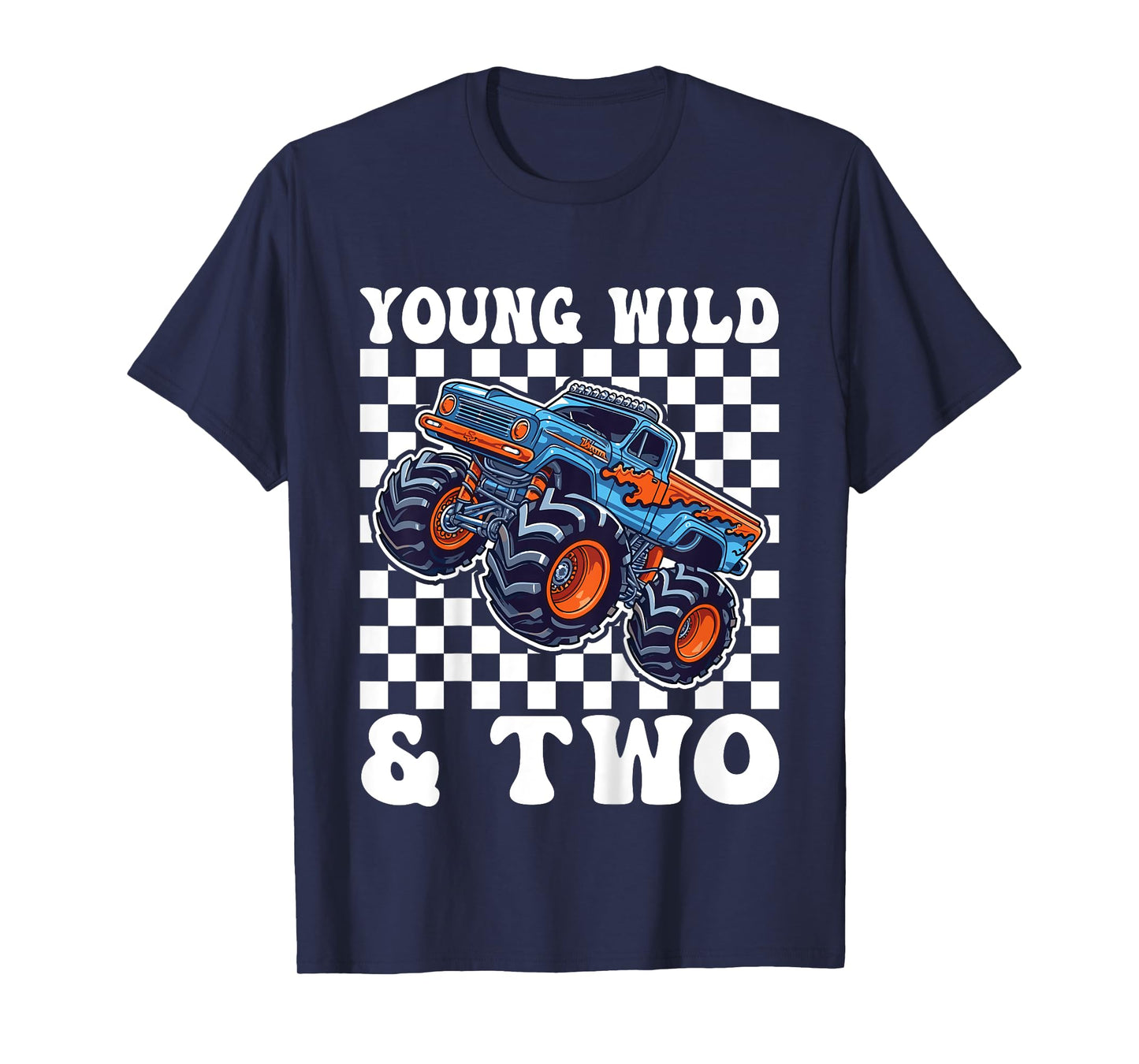 Kids 2nd Birthday Monster Truck Young Wild and Two 2 Year T-Shirt