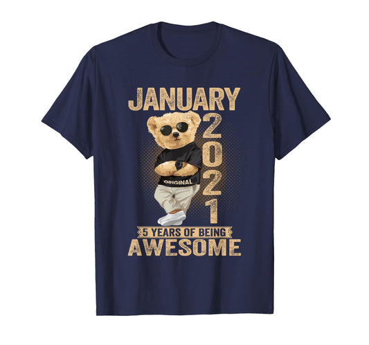 5 Year Old January 2021 Teddy Bear 5th Birthday Men Women T-Shirt