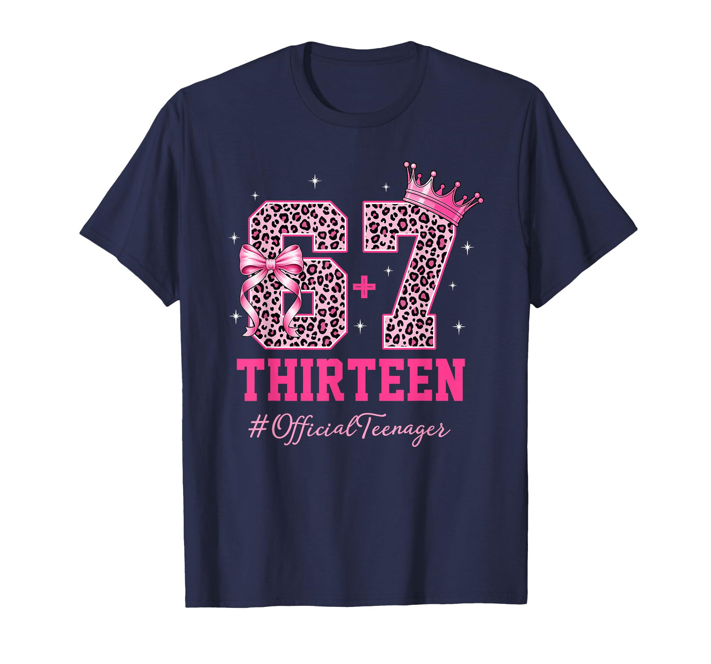 67 Meme 13th Birthday Girl Leopard Pink Bow Cute Teen Girls T-Shirt