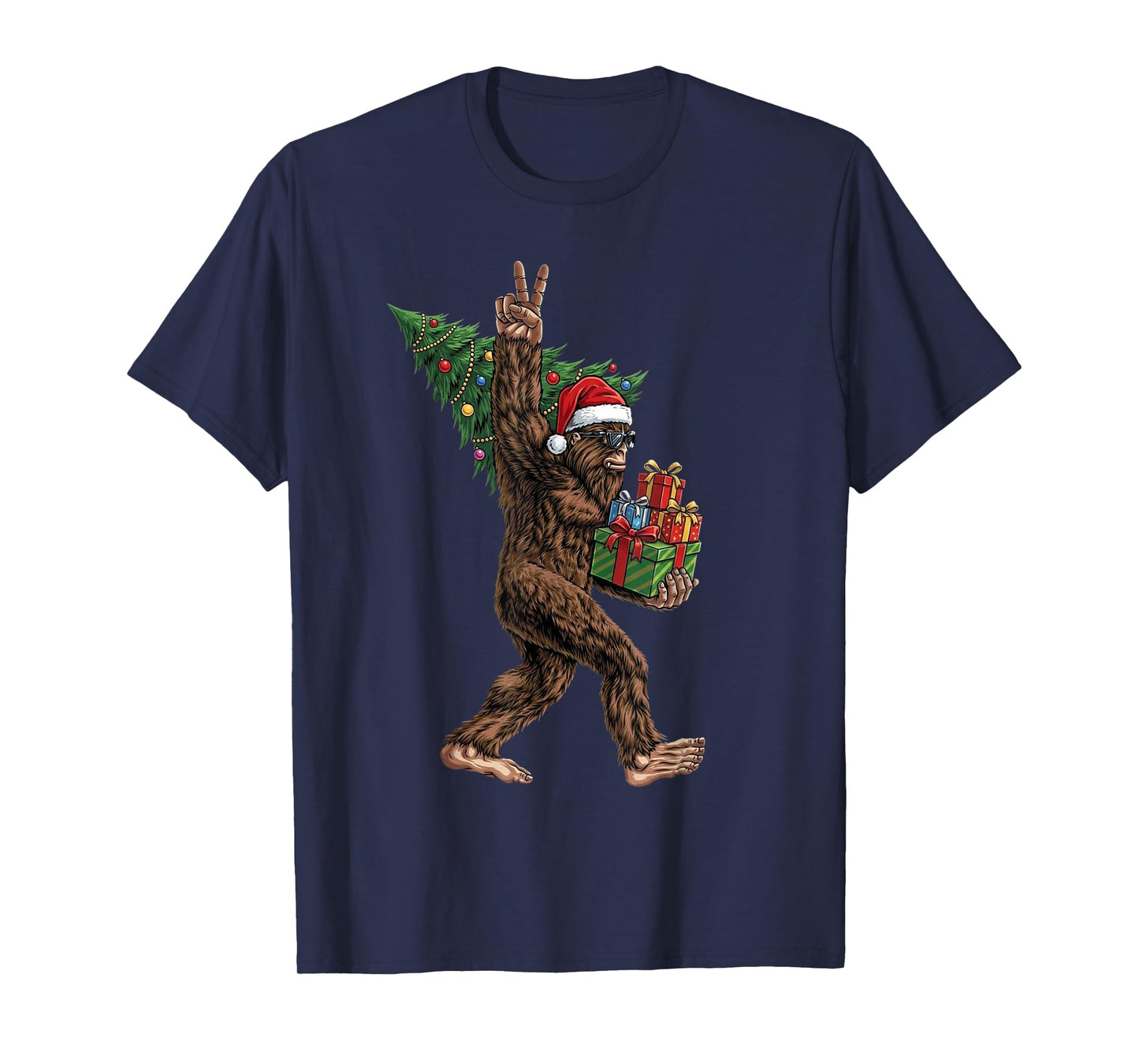 Christmas Bigfoot Funny Sasquatch Big Foot Tree Graphic T-Shirt