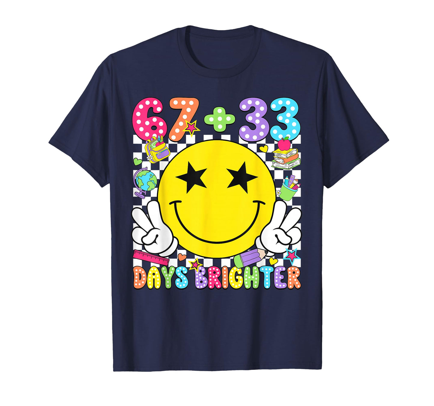 67 33 Days Brighter Smile Face 100 Days of School Boy Girl T-Shirt
