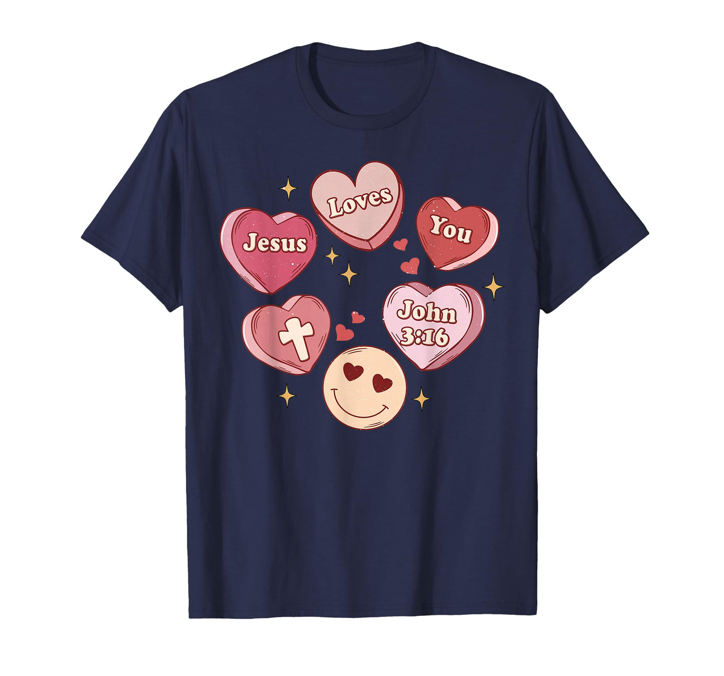 Jesus Loves You Groovy Christian Valentines Hearts T-Shirt