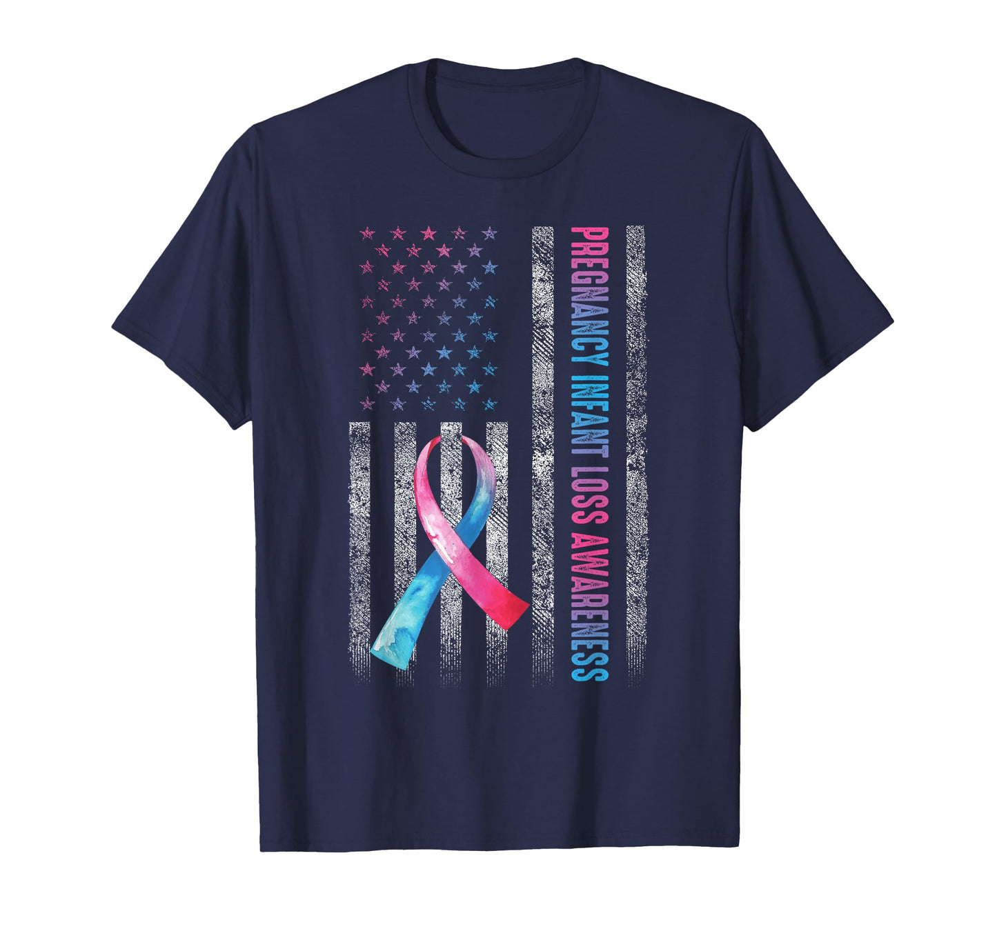 American Flag Pink & Blue Pregnancy Infant Loss Awareness T-Shirt