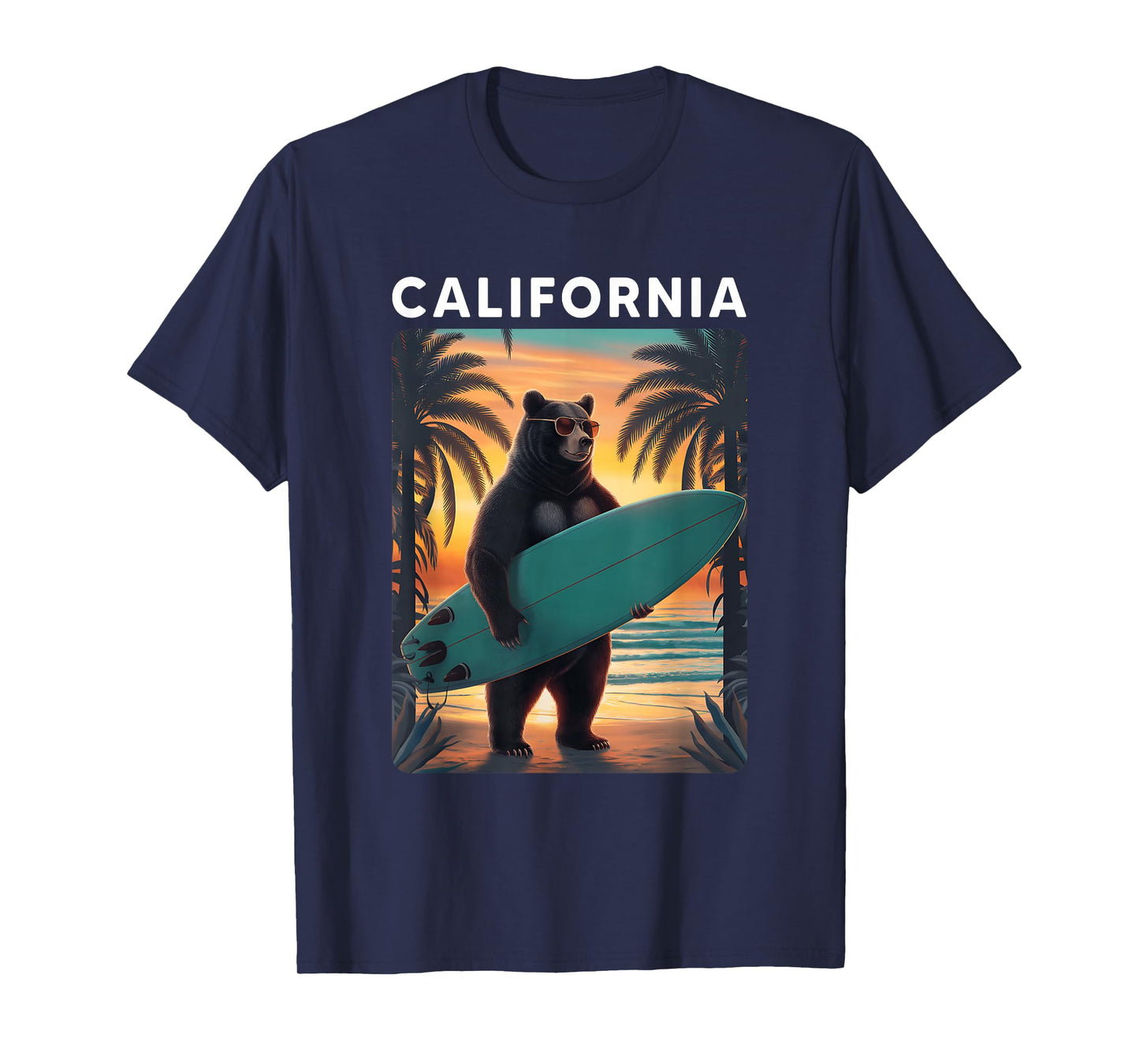 California Cool Republic Bear Surfing Beach California Retro T-Shirt