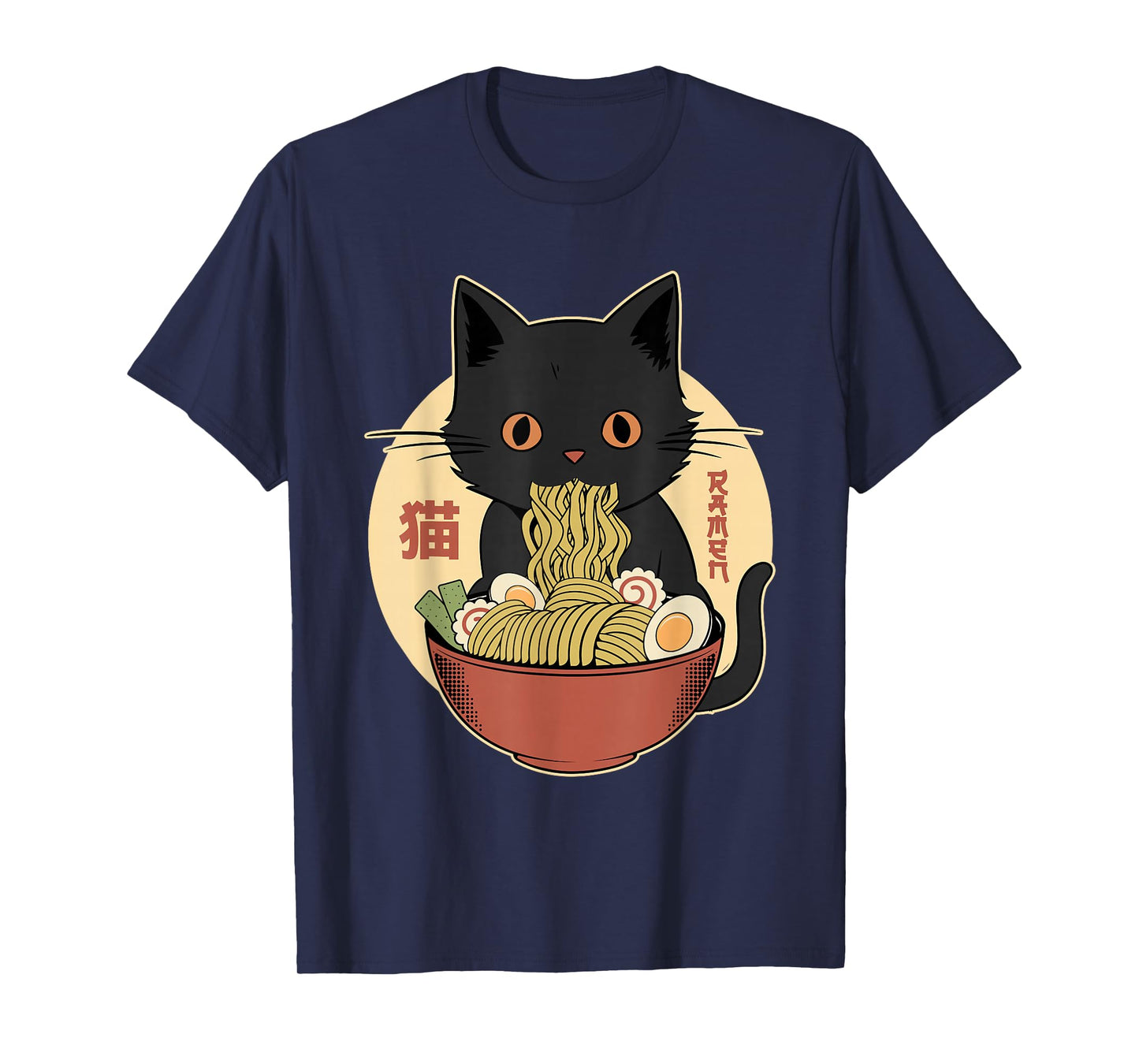 Cat Ramen Funny Graphic Tees Japanese Kawaii Cat Anime T-Shirt