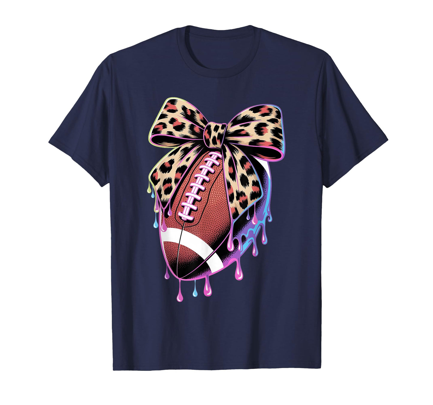 Leopard Bow Football Drip Mom Sister Women Girls Football T-Shirt