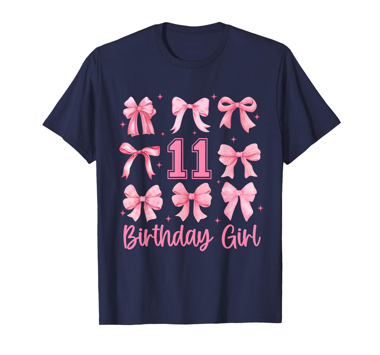 11 Years Old Birthday Girl Pink Bow Girls Kids Cute Birthday T-Shirt