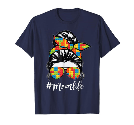 Building Block Messy Bun Mom Life Master Builder Mothers Day T-Shirt