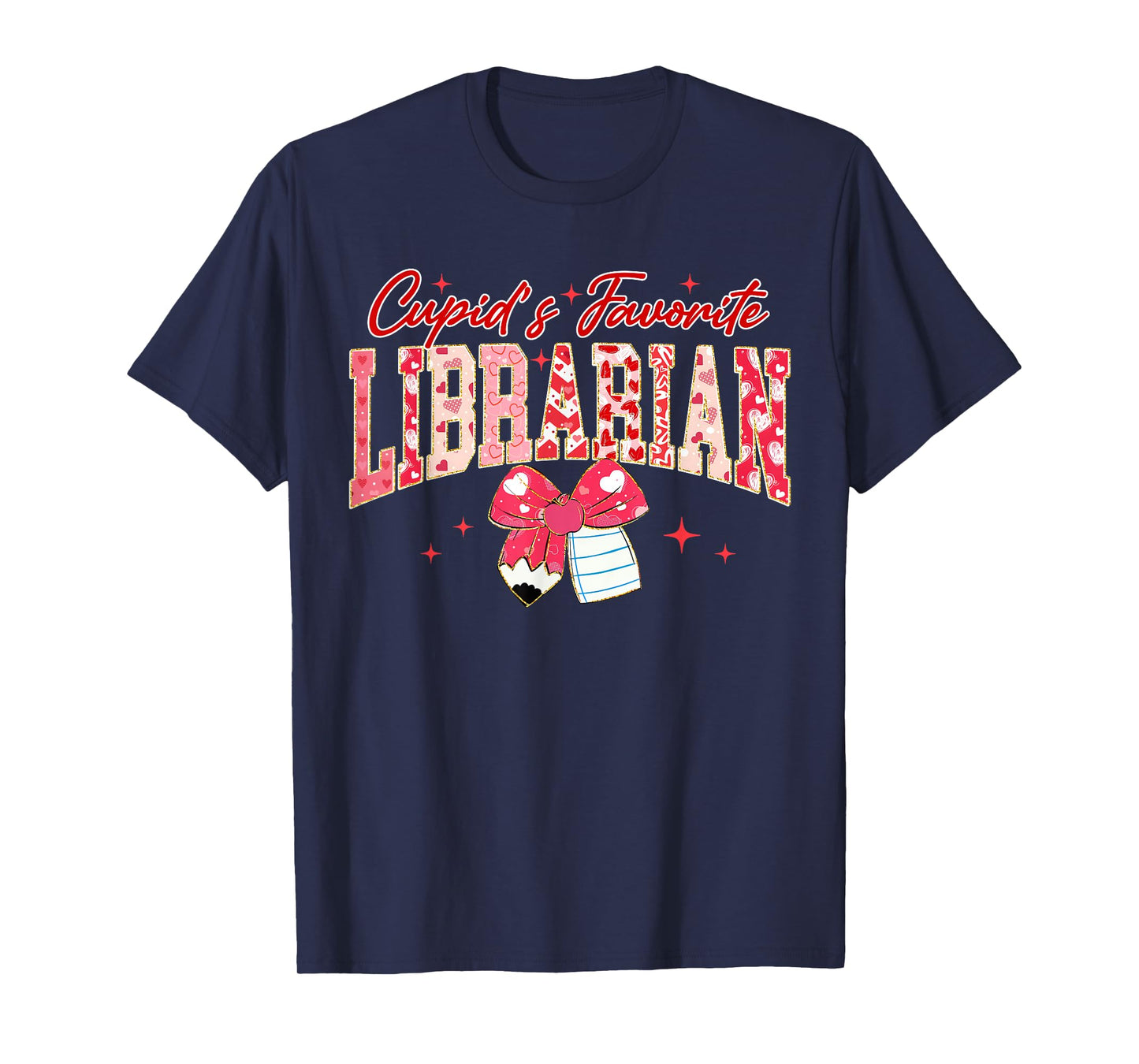 Groovy Cupid's Favorite Librarian Pencil Bow Valentines Day T-Shirt