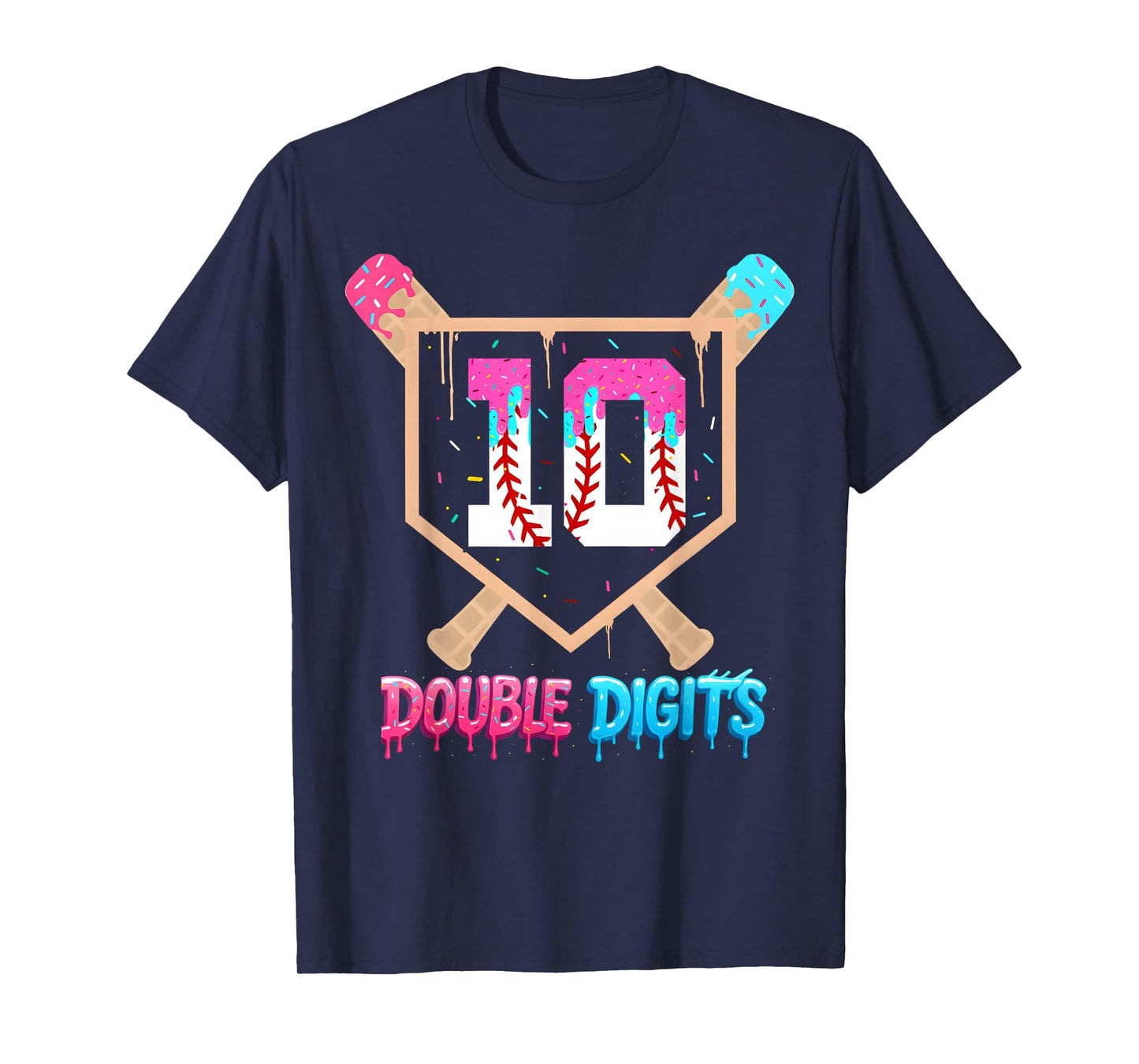 Baseball 10 Year Old Ice Cream Drip 10th Bday Double Digits T-Shirt