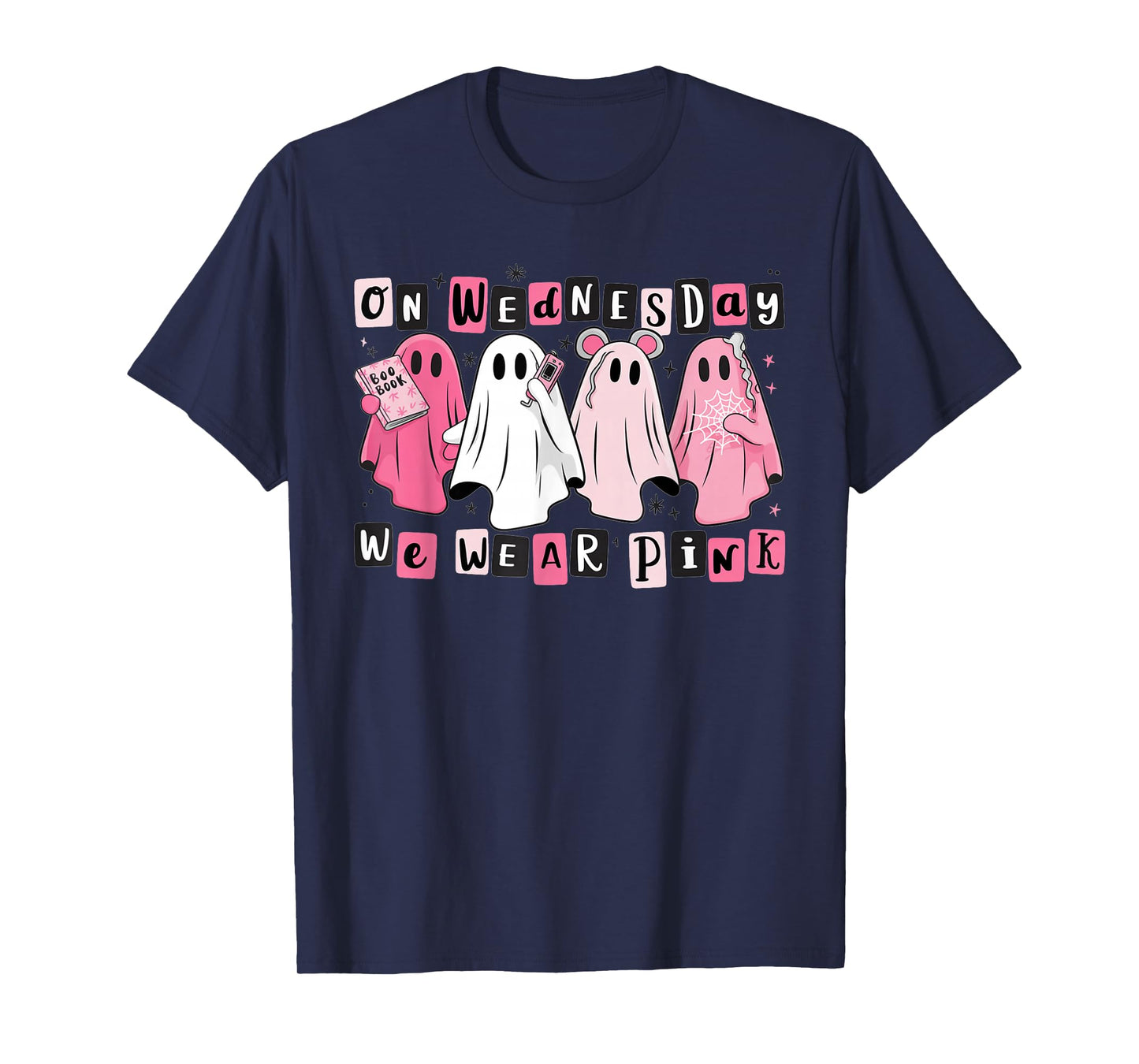 FUUNY On Wednesday We Wear Cute Pink Ghost Halloween T-Shirt