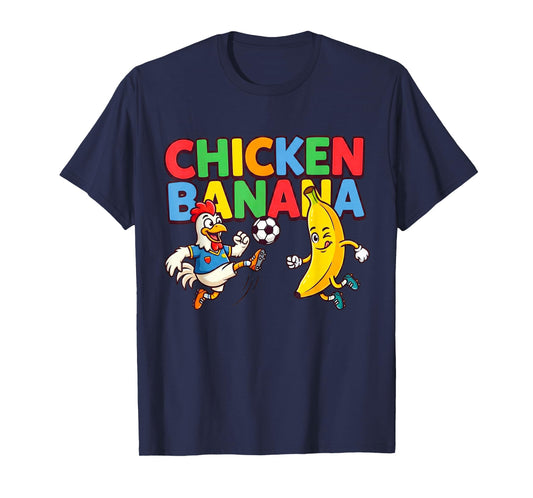 Funny Cartoon Chicken Banana Soccer Player Ball Graphic Tee T-Shirt
