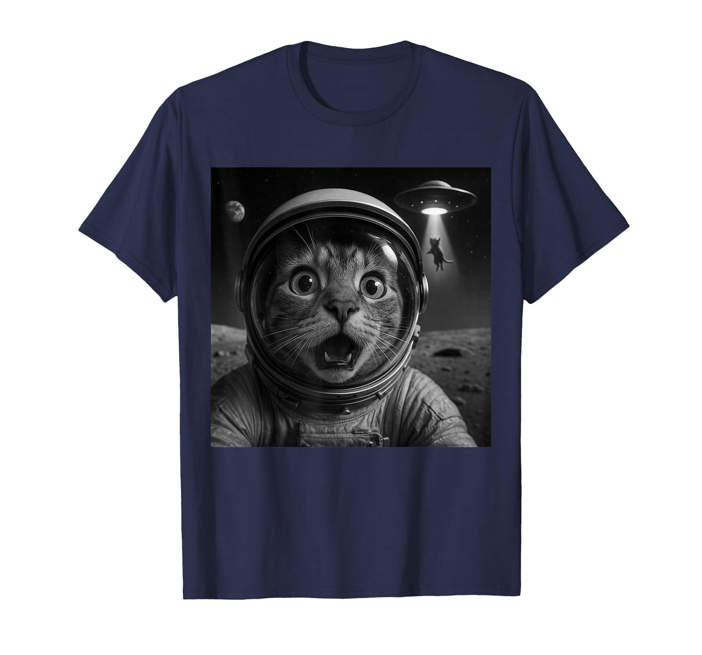 Astronaut Cat Selfie UFO Alien T-Shirt