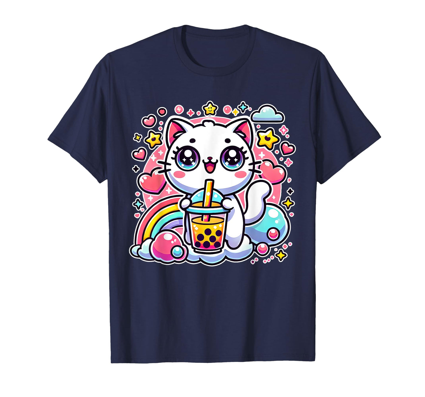 Cute Cat Boba Tea Bubble Tea Anime Kawaii Neko Gift Idea T-Shirt for Men Women Girls Kids