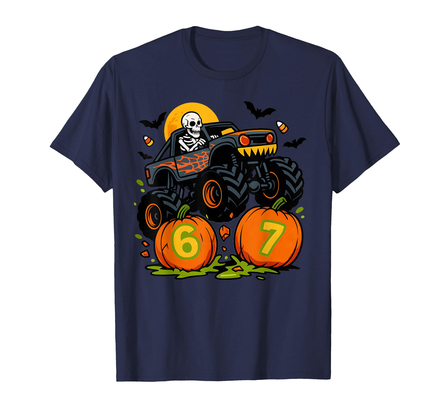 67 Halloween Monster Truck Skeleton Six Seven Meme Boys Kids T-Shirt