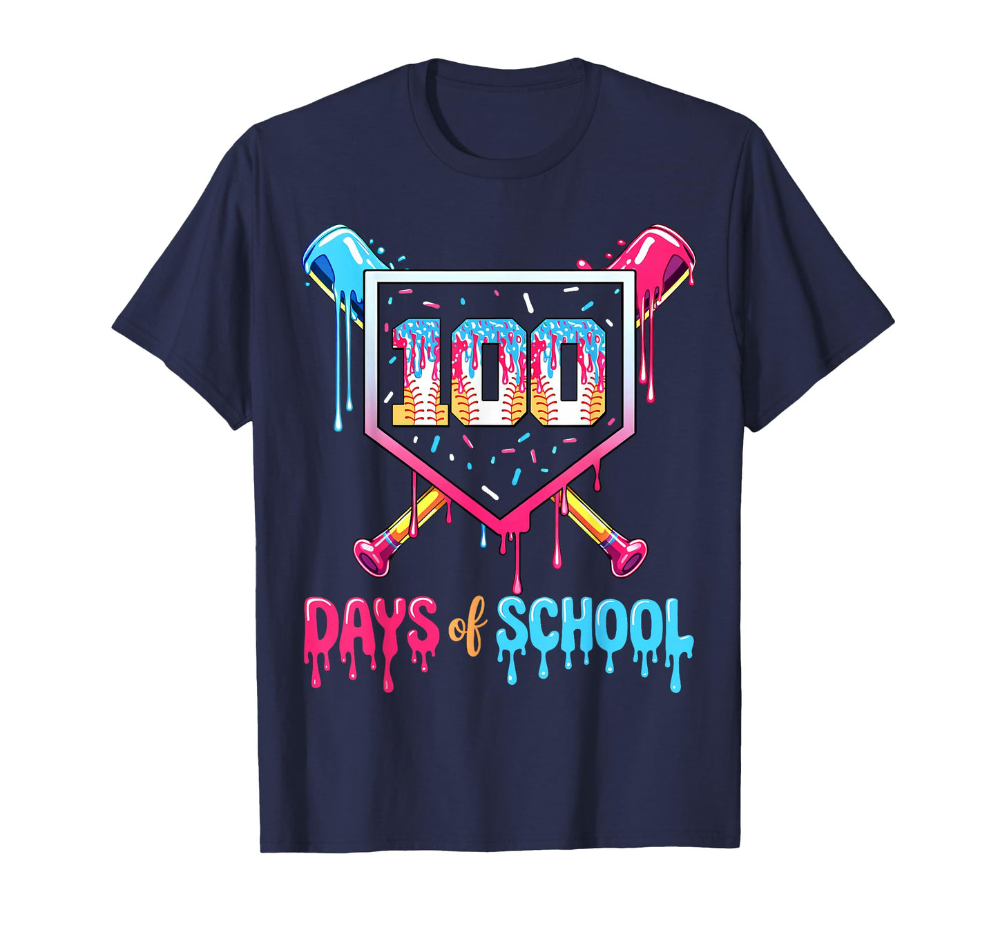 100 Days of School Ice Cream Drip Baseball 100 Days Smarter T-Shirt