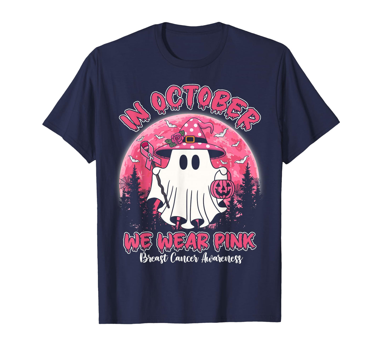 in October We Wear Pink Shirt Ghost Breast Cancer Awareness T-Shirt