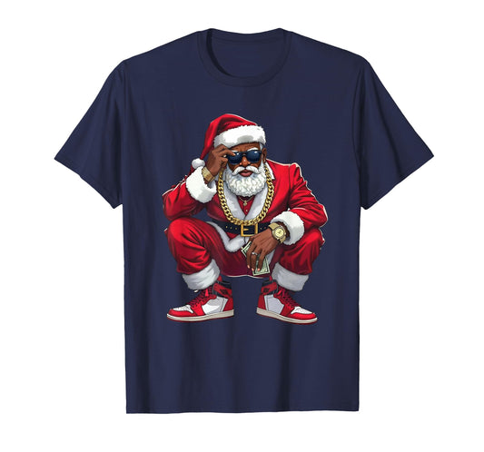 African American Christmas Pajama Xmas Afro Santa Claus T-Shirt