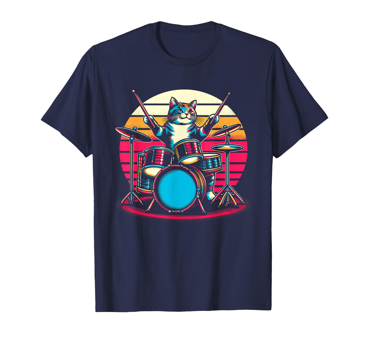 Cat Playing Drums Drummer Novelty Music Lover Funny Drummer T-Shirt