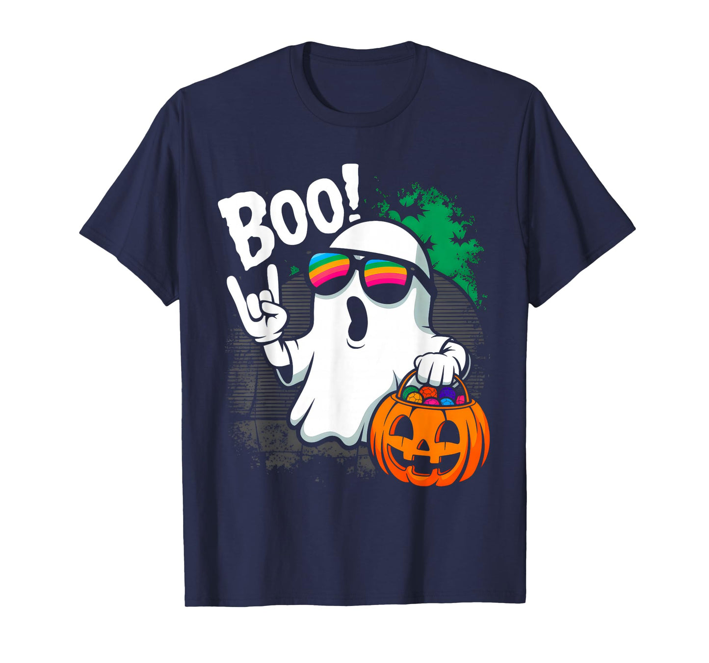 Rock Ghost Retro Halloween Pumpkin Funny Boo Ghost Men Women T-Shirt