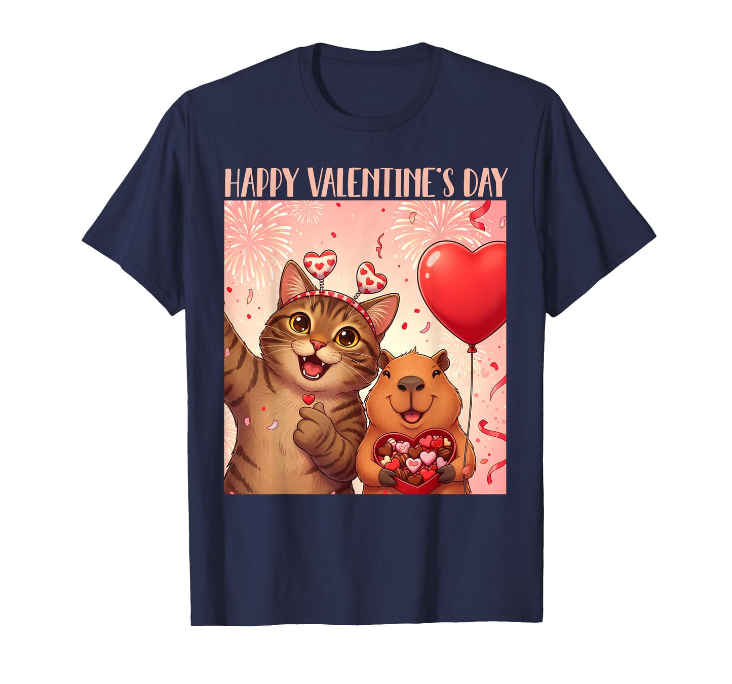 Happy Valentines 2026 Cute Cat Capybara Party Art T-Shirt