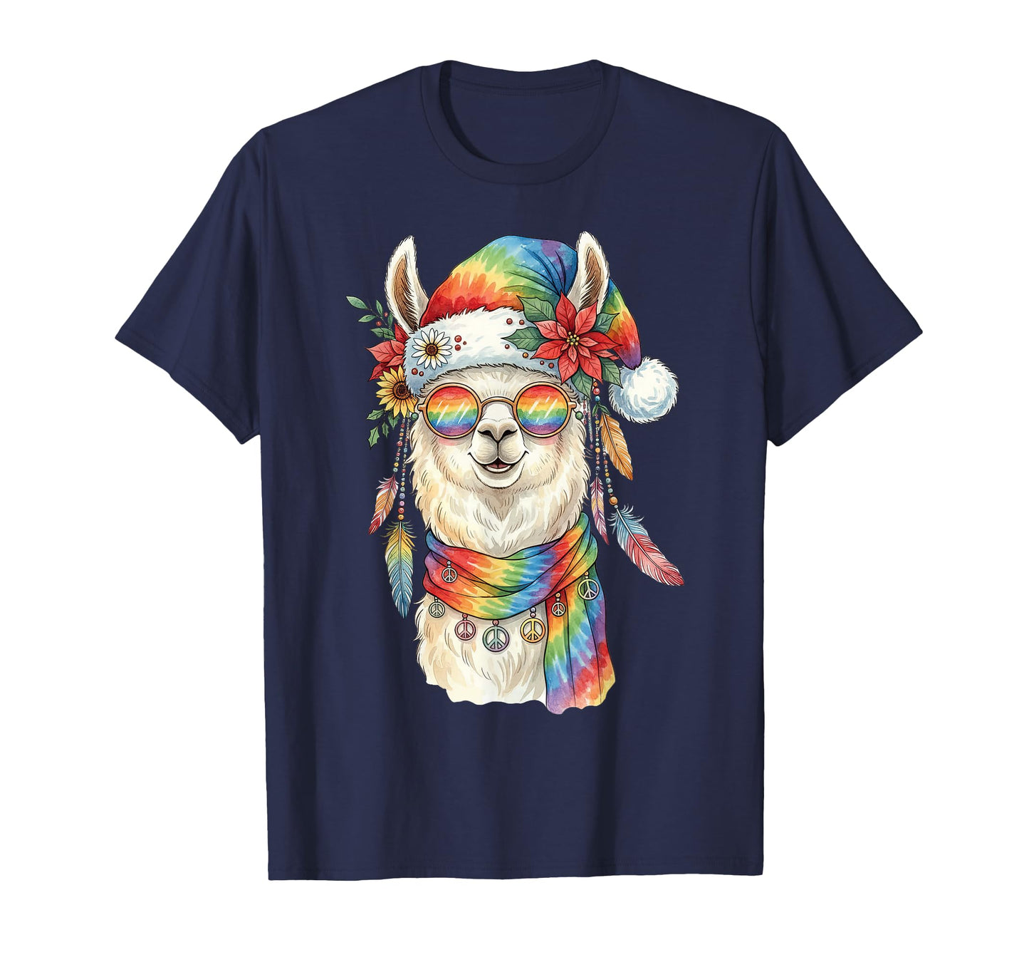 Gypsy Santa Llama Tie Dye Hippie Groovy Christmas T-Shirt