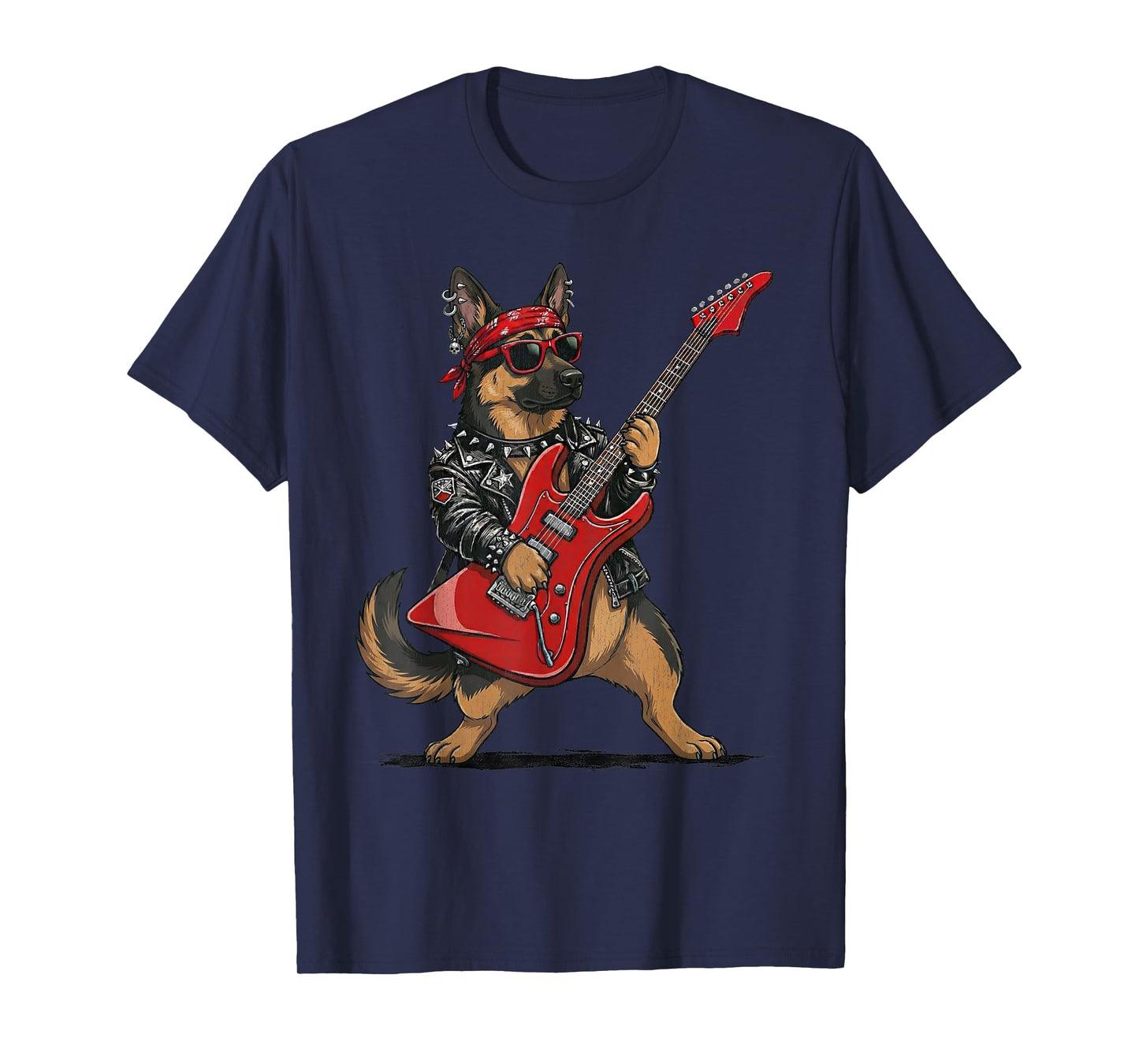 German Shepherd Dog Rock and Roll Playing Guitar Rockstar T-Shirt