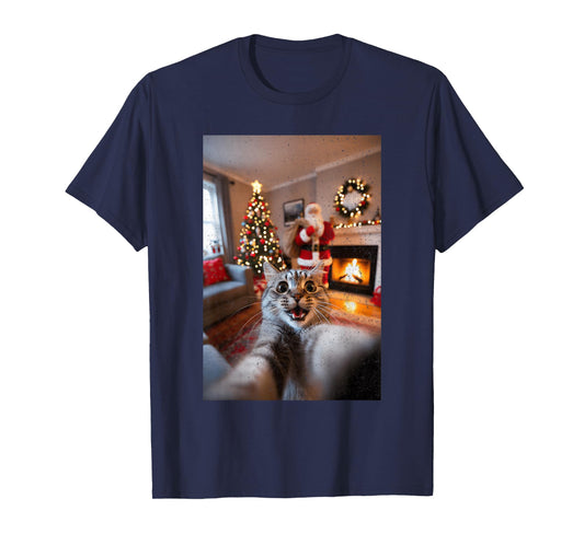 Funny Cat Santa Selfie Xmas T-Shirt