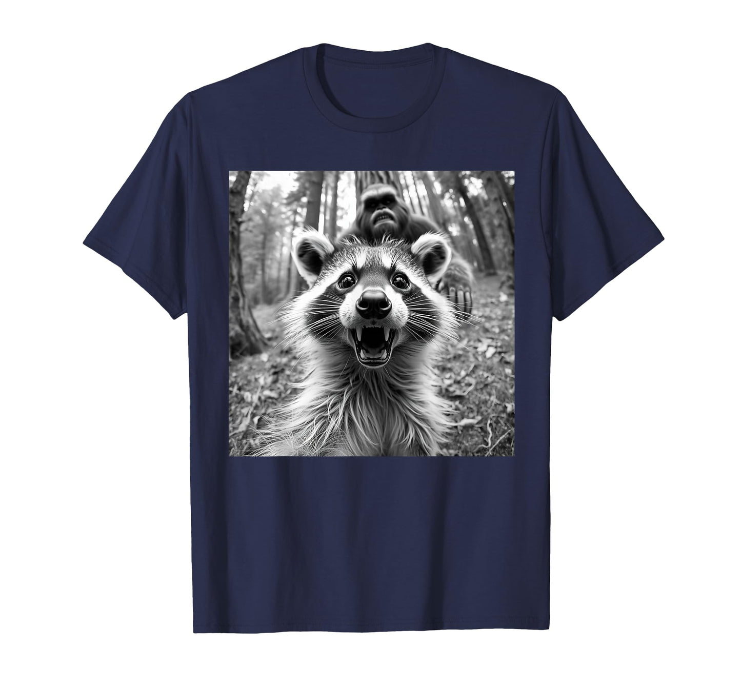 Funny Raccoon Selfie /w Bigfoot, Raccoon-Sasquatch Graphic T-Shirt
