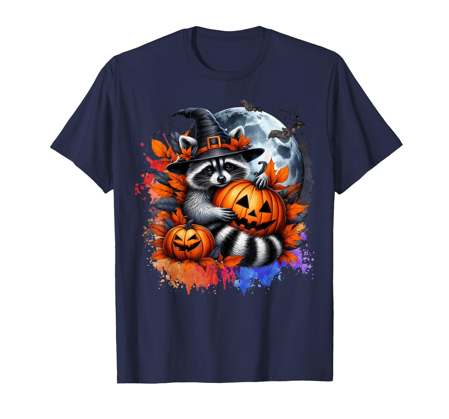Halloween Raccoon Pumpkin Witch Gifts For Men Women Kid Boys T-Shirt