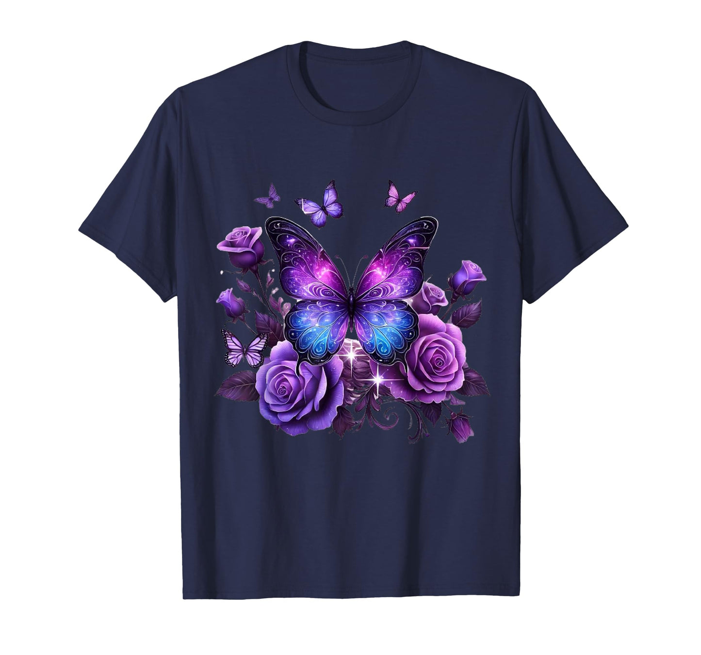 Beautiful Butterfly Purple Rose Butterfly Lovers Gifts Women T-Shirt