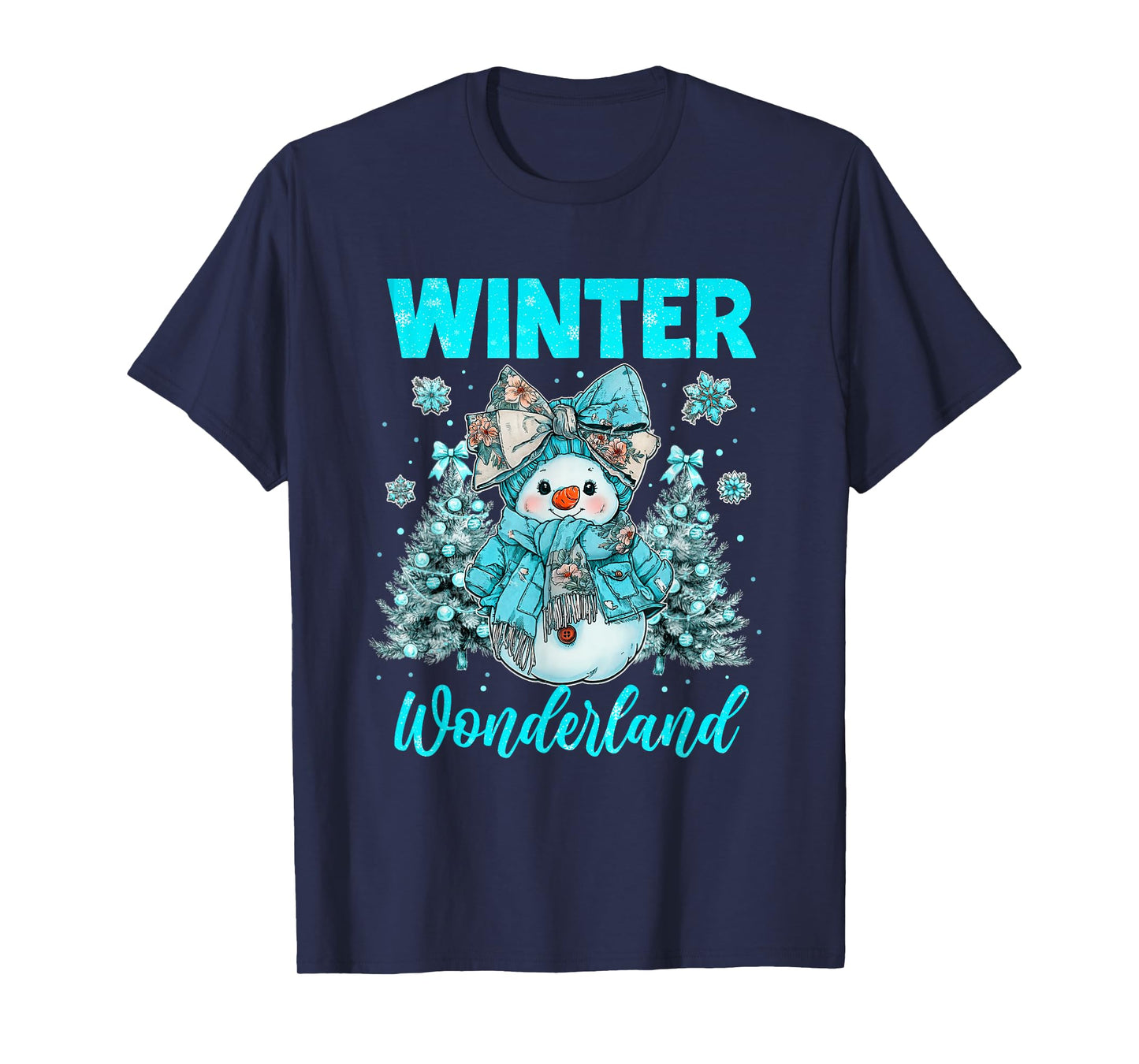 Winter Wonderland Cute Coquette Bow Snowman Xmas Girly T-Shirt