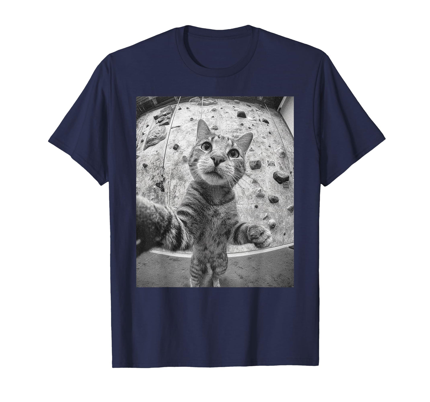 Funny Cat Climber Selfie Bouldering Wall Rock Climbing Cool T-Shirt