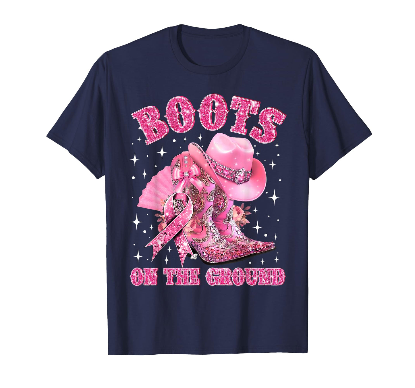 Boots On The Ground Cowgirl Western Breast Cancer Awareness T-Shirt