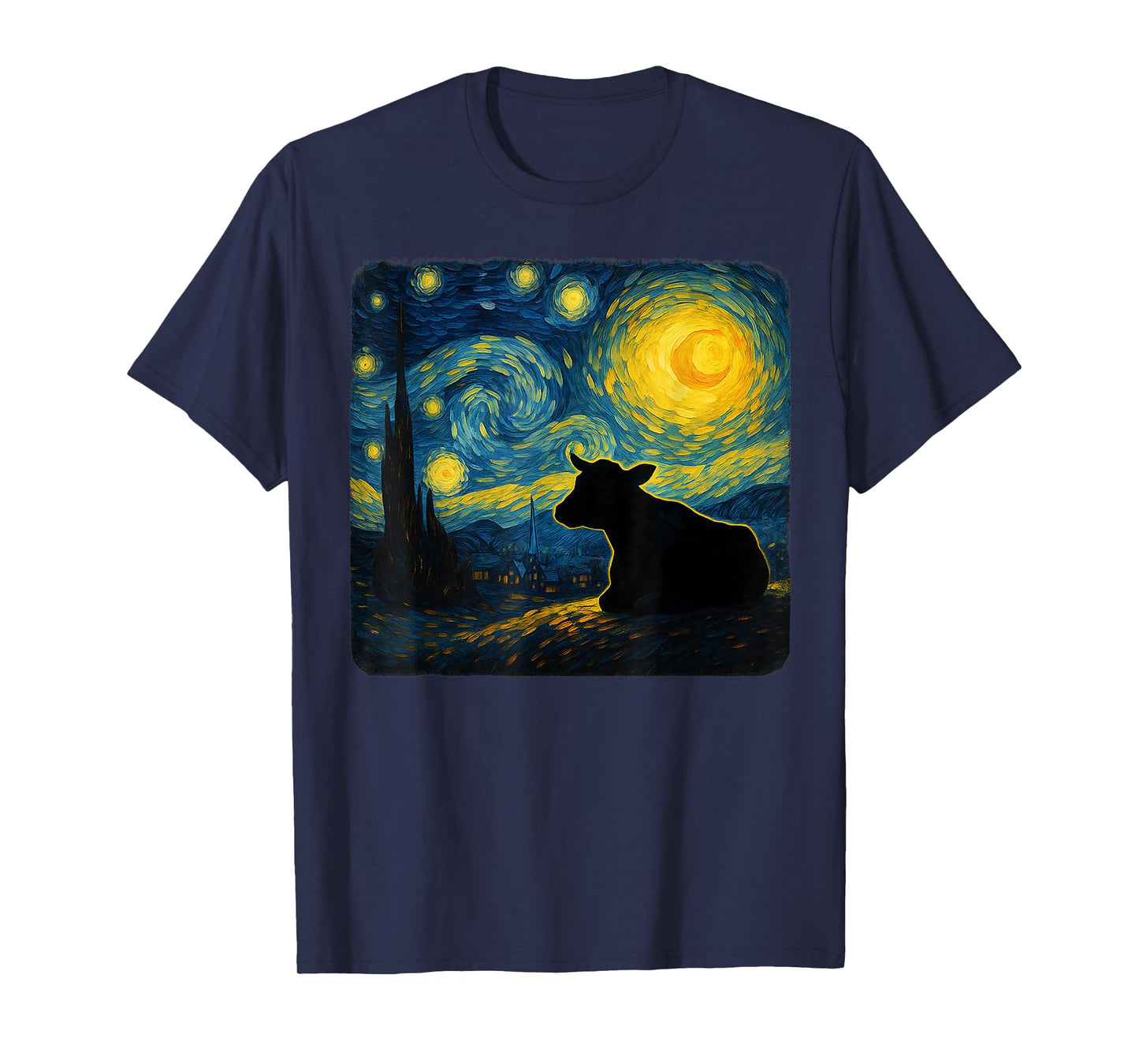 Starry Night Van Gogh Farmer Farm Cow Funny Graphic T-Shirt