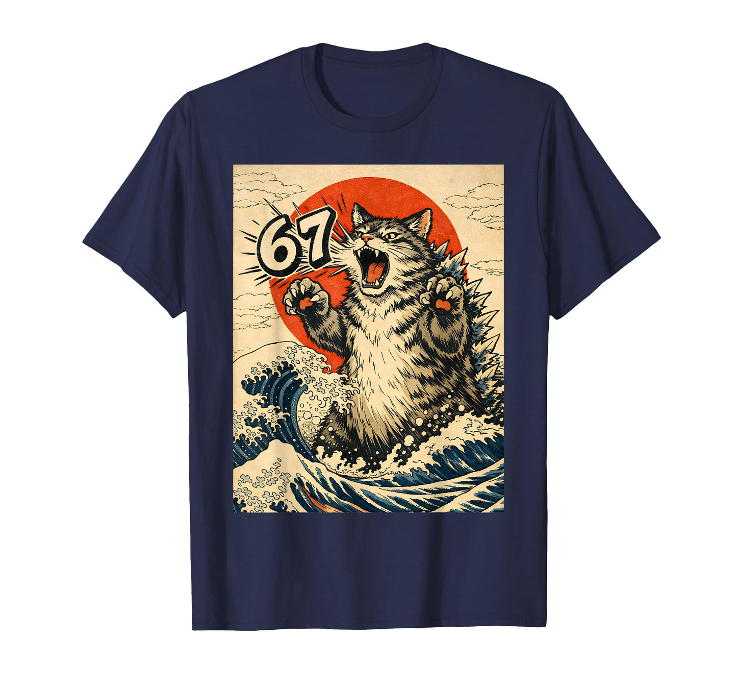 Catzilla Cat Japanese Art Funny Cat 6 7 Meme T-Shirt