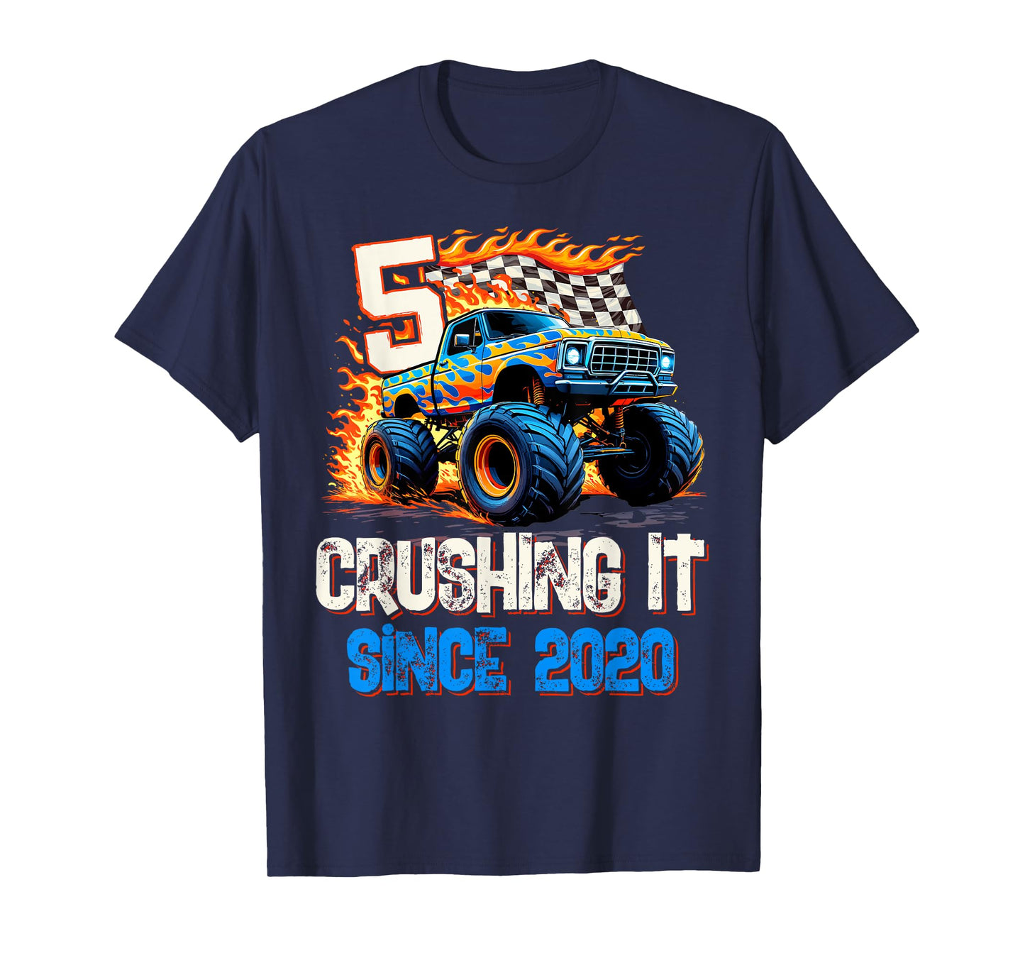 5 Crushing It Since 2020 5th Birthday Monster Truck T-Shirt