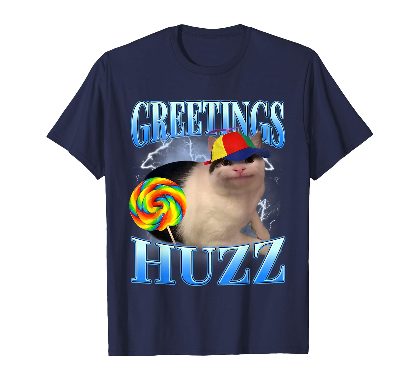 Lollipop Cat Meme Greetings Huzz Funny Gen Z Alpha Humor T-Shirt