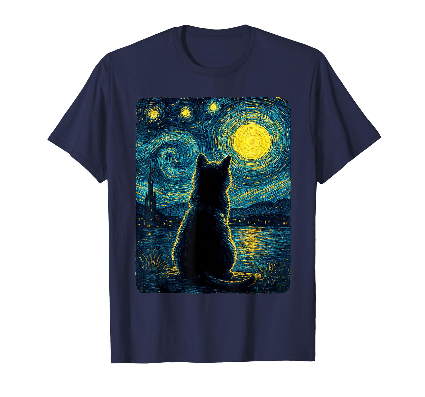 Black Cats Lover Starry Night Vincent Van Gogh T-Shirt